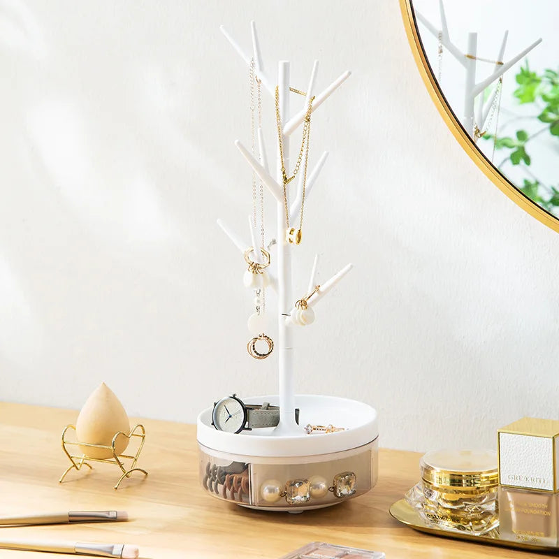 White Rotating Tree Jewelry Storage Box 