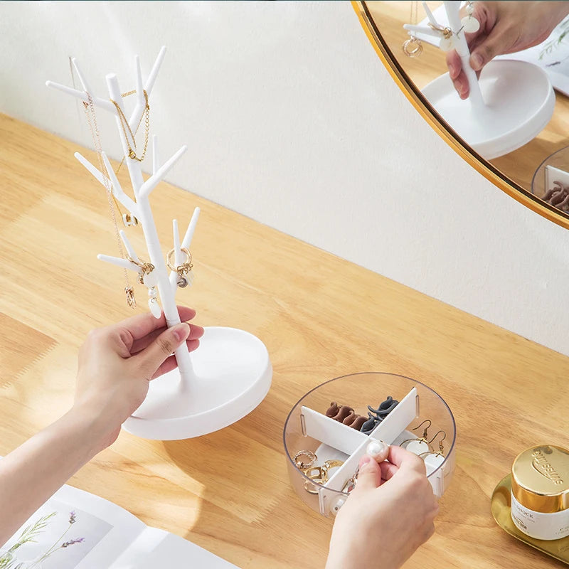 White Rotating Tree Jewelry Storage Box 